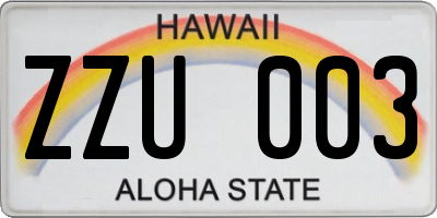 HI license plate ZZU003