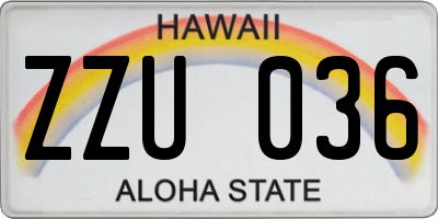 HI license plate ZZU036