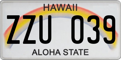 HI license plate ZZU039