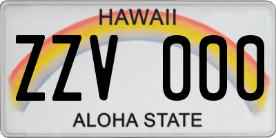 HI license plate ZZV000