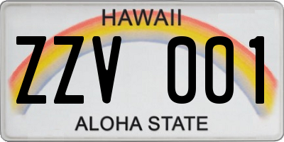 HI license plate ZZV001