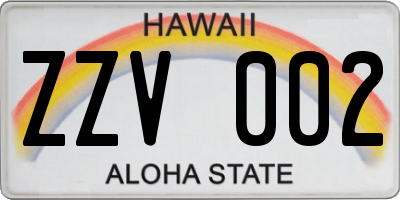 HI license plate ZZV002