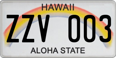 HI license plate ZZV003