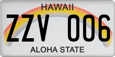 HI license plate ZZV006