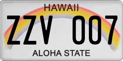 HI license plate ZZV007