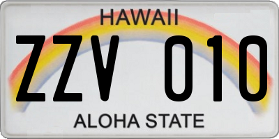 HI license plate ZZV010