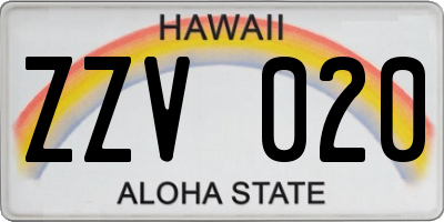 HI license plate ZZV020