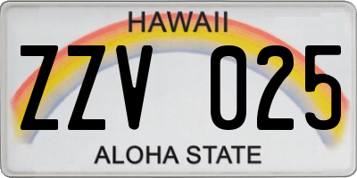 HI license plate ZZV025