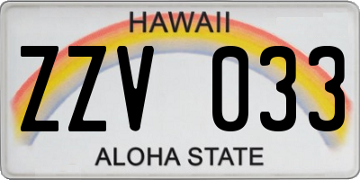 HI license plate ZZV033