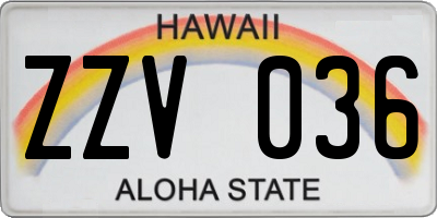 HI license plate ZZV036