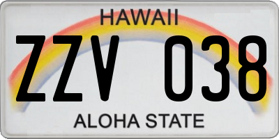 HI license plate ZZV038