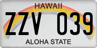 HI license plate ZZV039