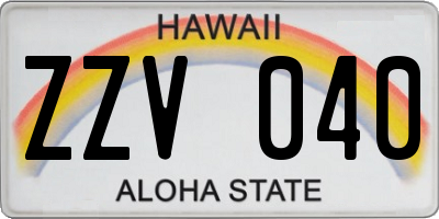 HI license plate ZZV040