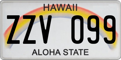 HI license plate ZZV099