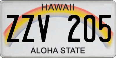 HI license plate ZZV205