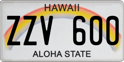 HI license plate ZZV600