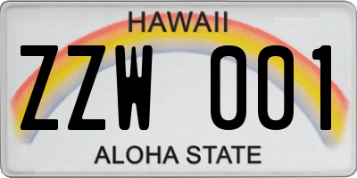 HI license plate ZZW001