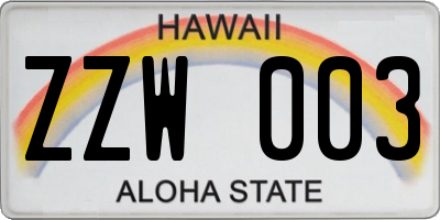 HI license plate ZZW003