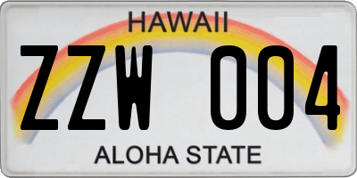 HI license plate ZZW004