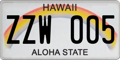 HI license plate ZZW005