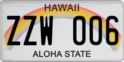 HI license plate ZZW006