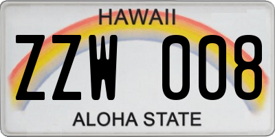 HI license plate ZZW008