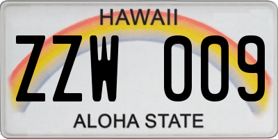 HI license plate ZZW009