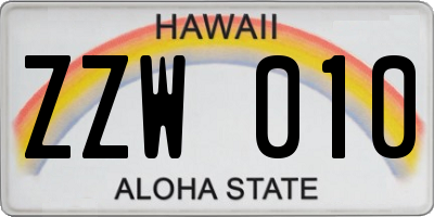 HI license plate ZZW010