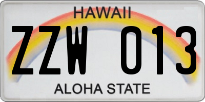 HI license plate ZZW013