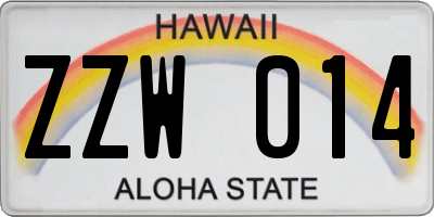 HI license plate ZZW014