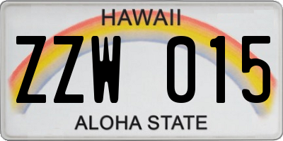 HI license plate ZZW015