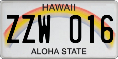 HI license plate ZZW016