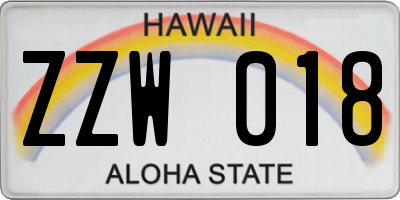 HI license plate ZZW018