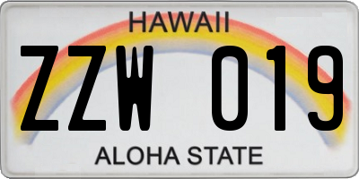 HI license plate ZZW019