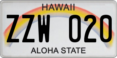 HI license plate ZZW020