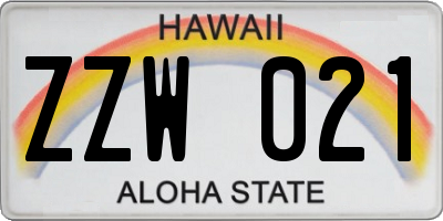 HI license plate ZZW021