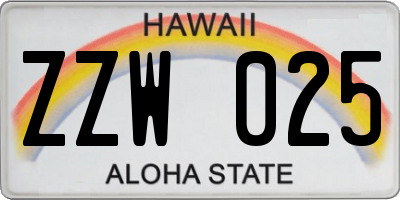 HI license plate ZZW025