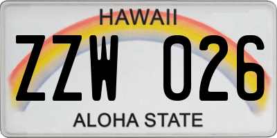 HI license plate ZZW026