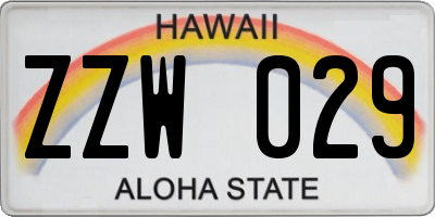 HI license plate ZZW029