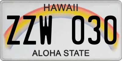 HI license plate ZZW030