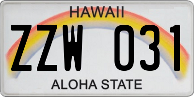 HI license plate ZZW031