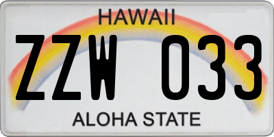 HI license plate ZZW033