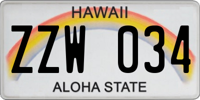 HI license plate ZZW034