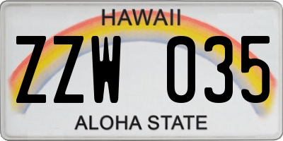 HI license plate ZZW035