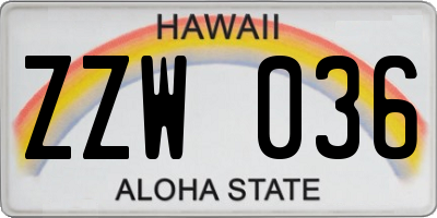 HI license plate ZZW036