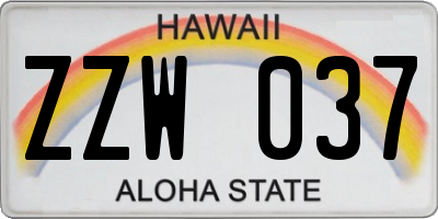 HI license plate ZZW037