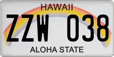 HI license plate ZZW038