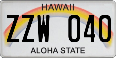 HI license plate ZZW040