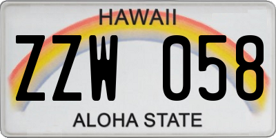 HI license plate ZZW058