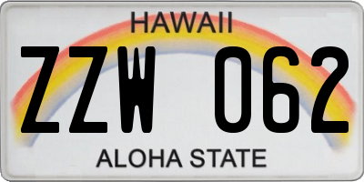 HI license plate ZZW062